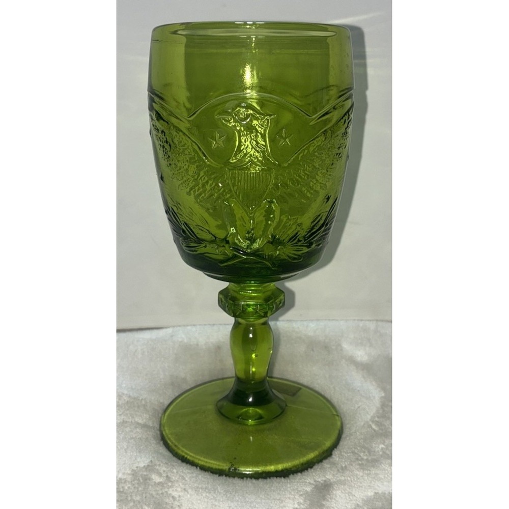 Vintage L.E. Smith Green Goblet Eagle Shield Stars Semiquincentennial USA